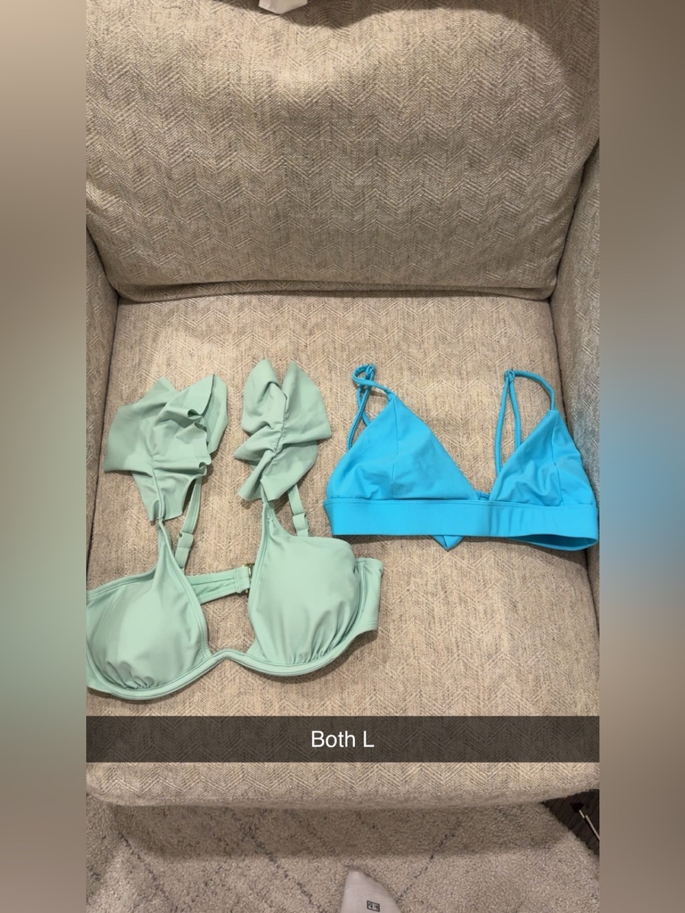 One blue and one mint bikini top sold together